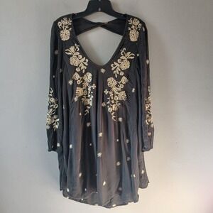 Free People Women's Size Small Sweet Tennessee Embroidered Mini Dress Black
